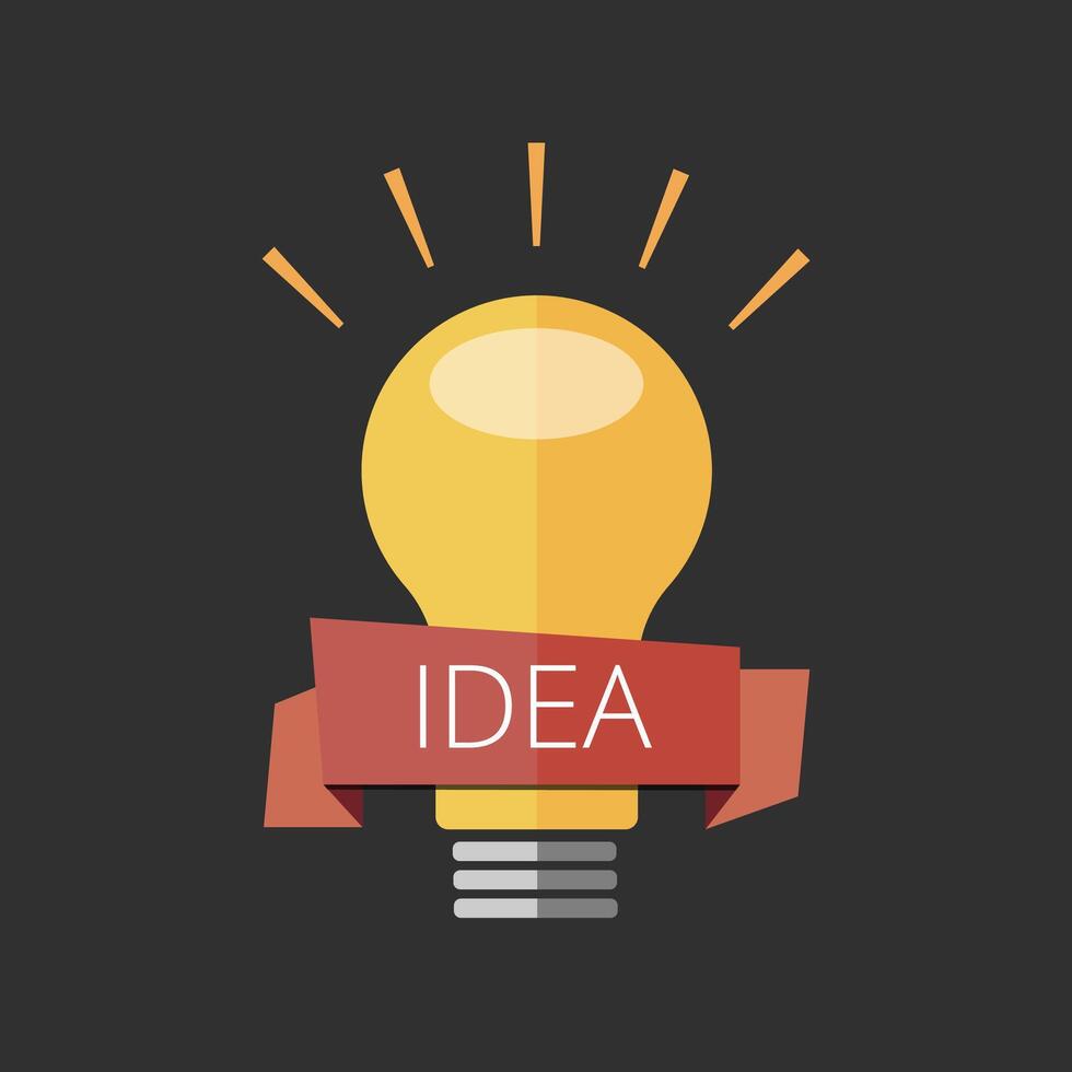 Flat light bulb icon with IDEA ribbon banner on dark background vector