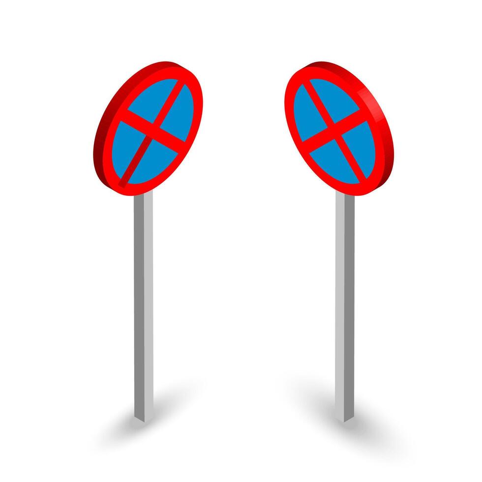 3D no stopping traffic signs with red X and blue circular background vector