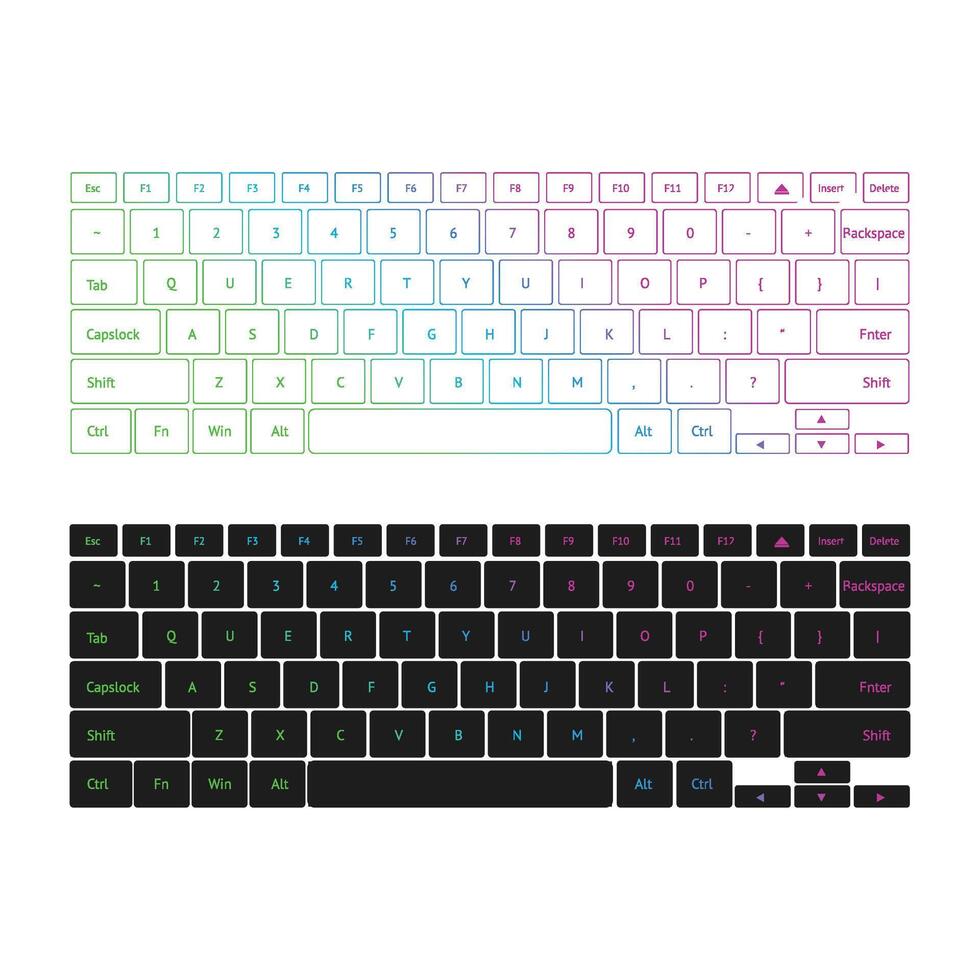 Portuguese keyboard layout comparison with light and dark color themes vector