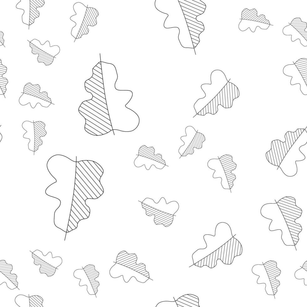 Seamless outline oak leaf pattern with hand-drawn texture vector