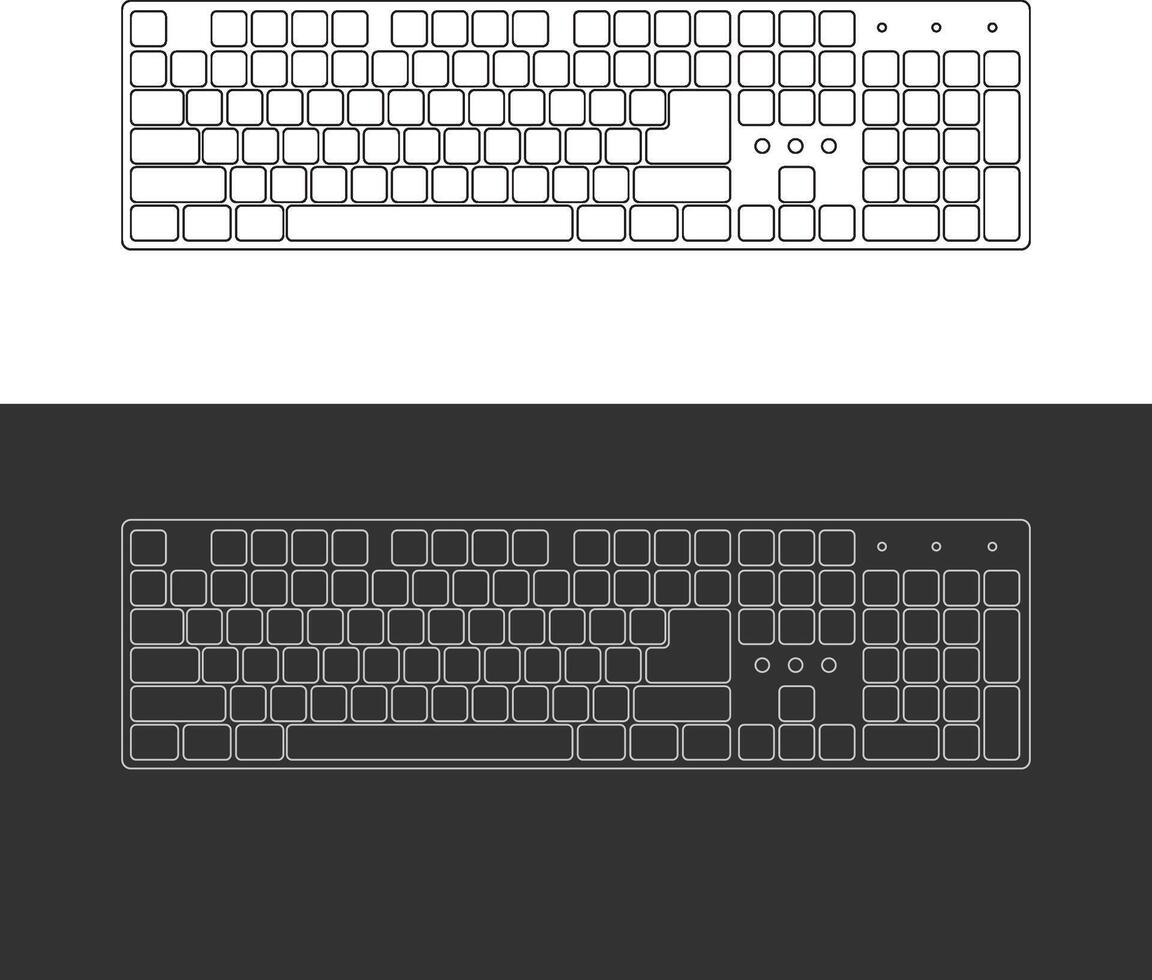 Outline drawing of laptop keyboard top view vector