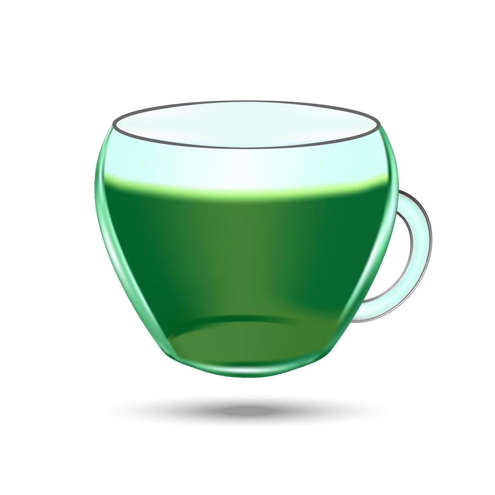 Glass cup filled with green tea on white background vector