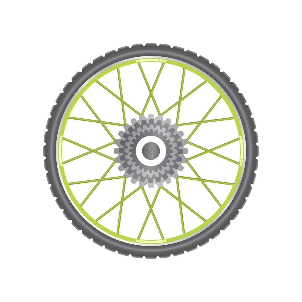 Detailed bicycle wheel with green spokes and gear hub vector