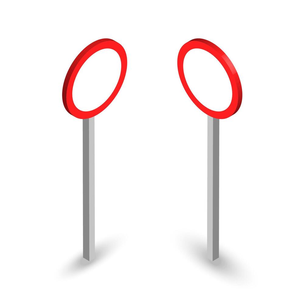 Blank 3D circular road signs with red border on white background vector