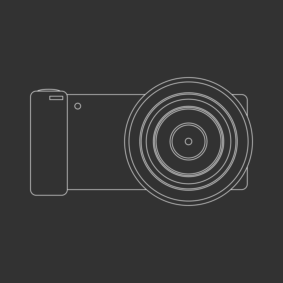 Line art mirrorless camera with wide lens front view vector