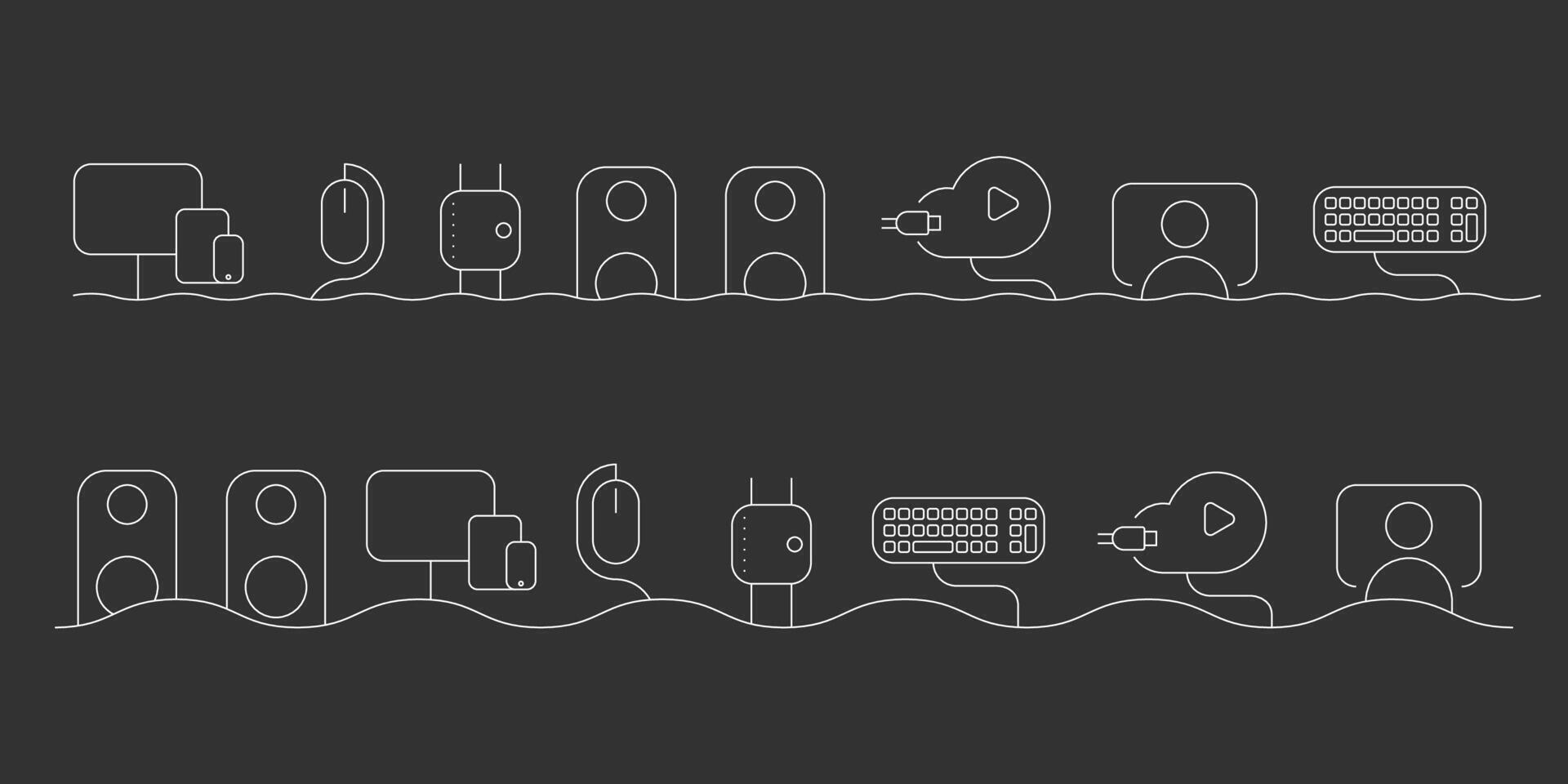 Minimalist icons of tech devices floating on digital waves vector