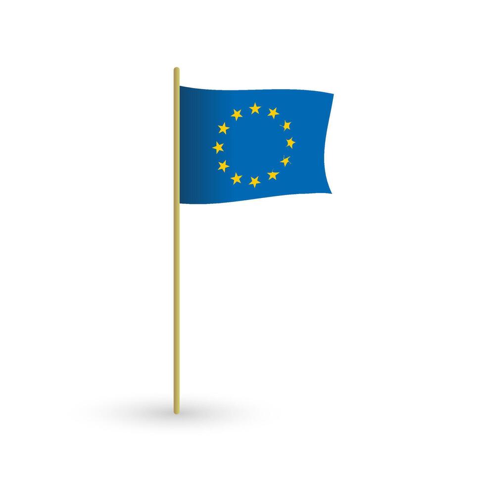 European Union flag on a pole with waving motion vector