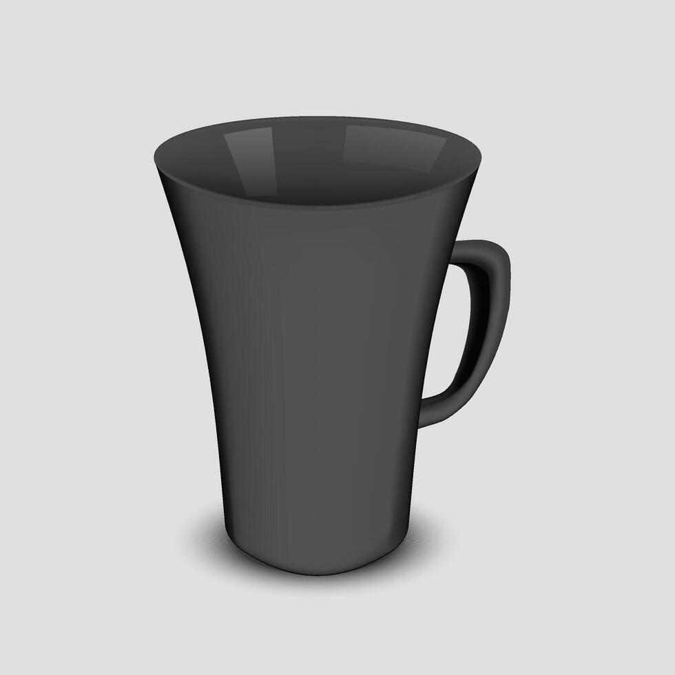 Tall matte black coffee mug with handle on light background vector