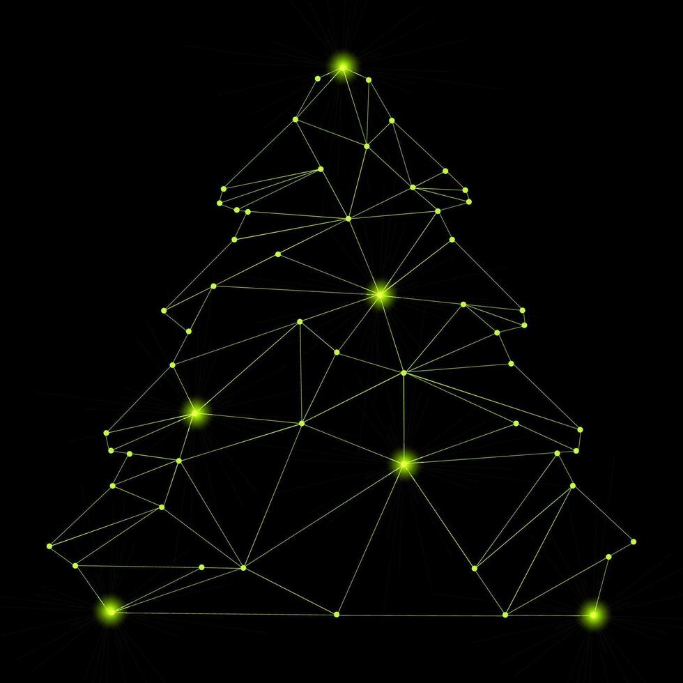 Futuristic glowing Christmas tree made of green digital network lines vector