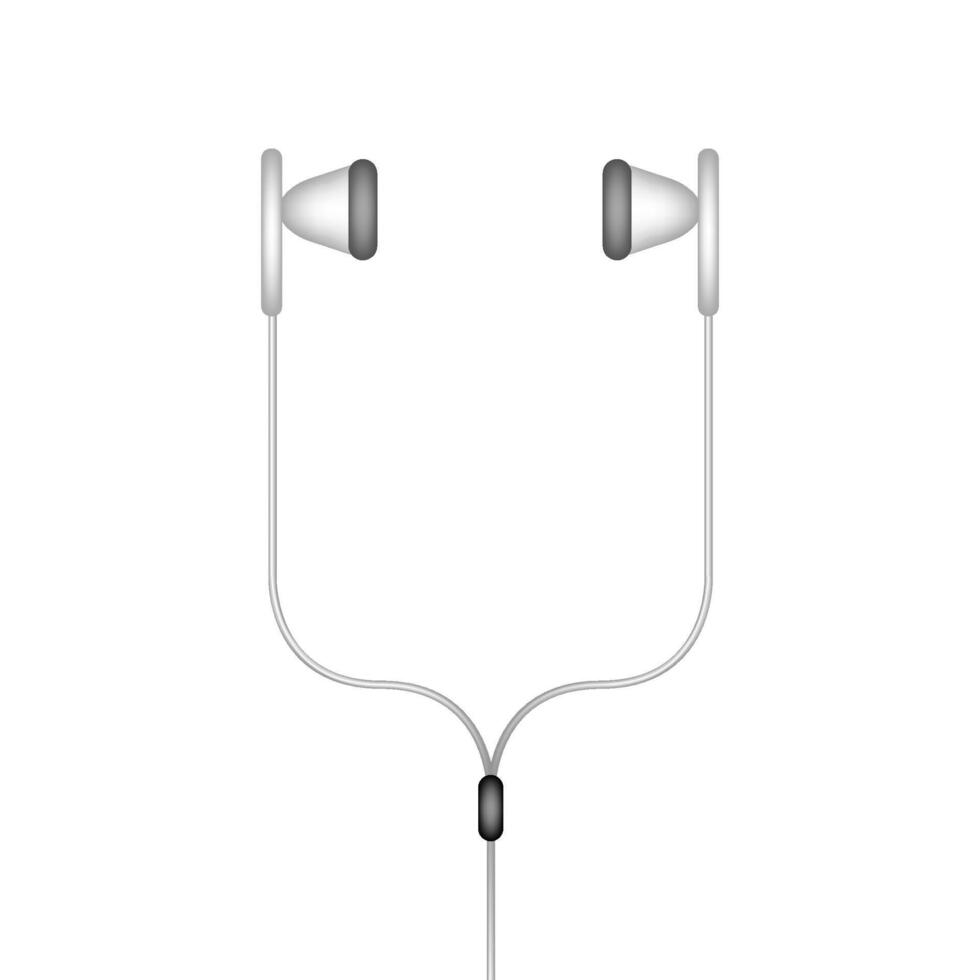 Wired white earphones with built in microphone vector