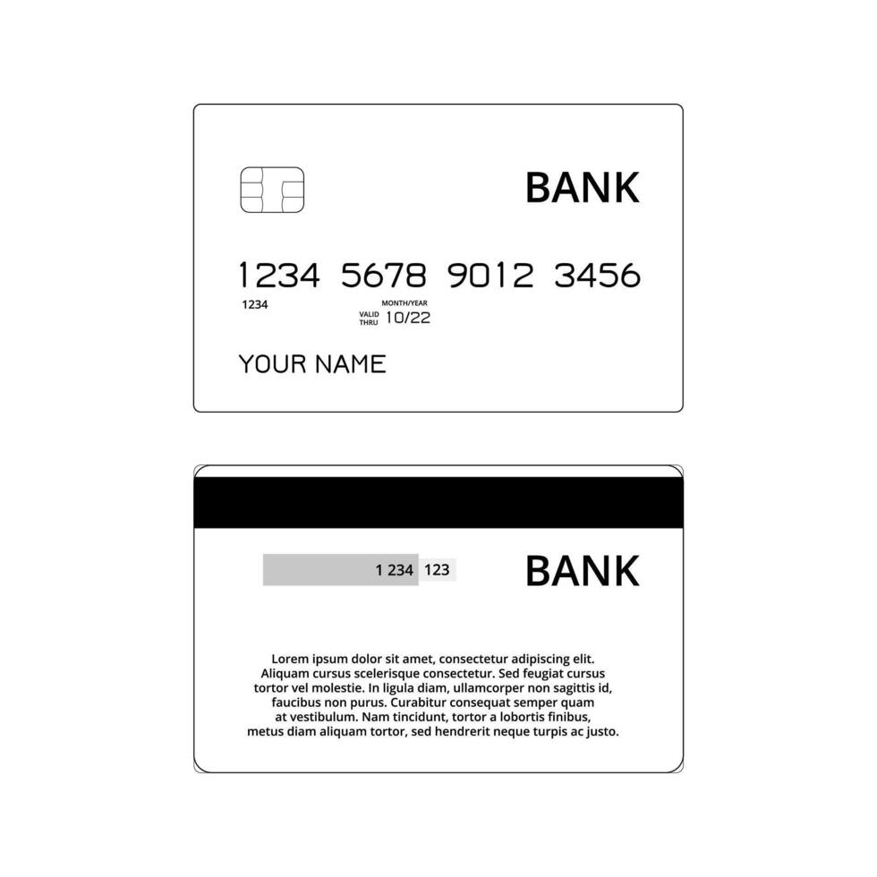 Minimalist black and white credit card mockup front and back view vector