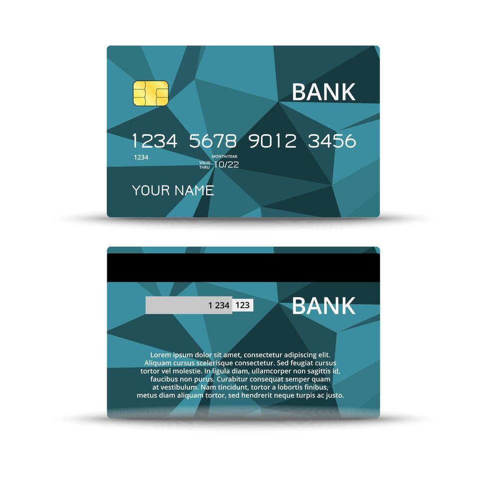 Modern credit card mockup with geometric polygonal background in blue tones vector