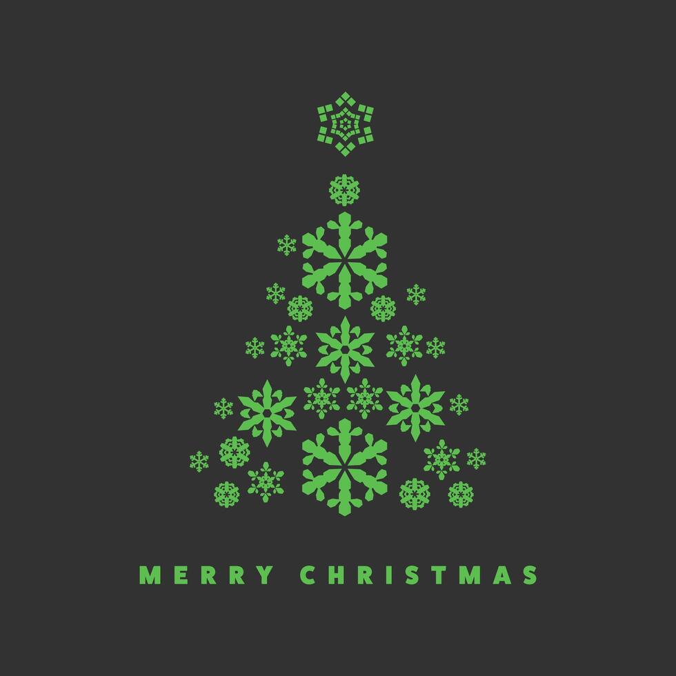 Green snowflake Christmas tree with Merry Christmas text on dark background vector