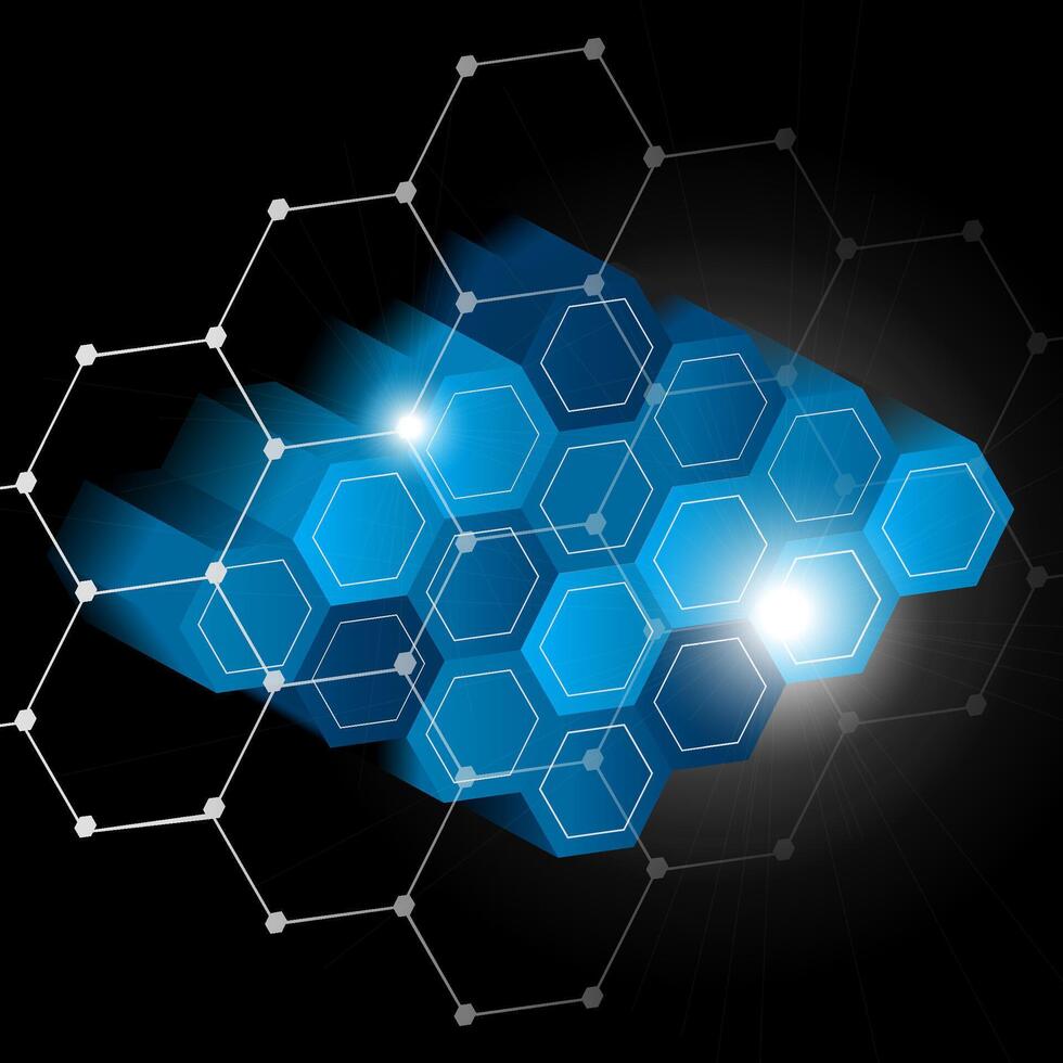Futuristic glowing hexagonal network background in blue and black vector