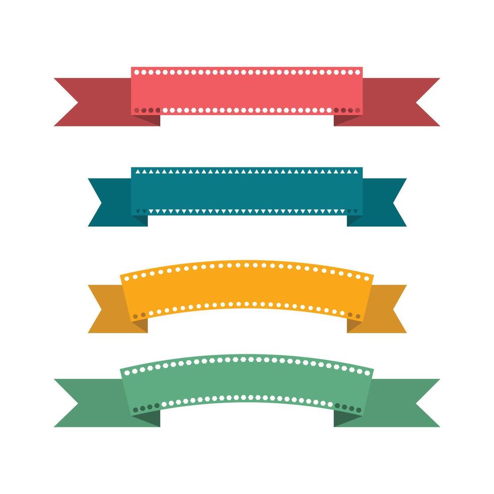 Colorful flat ribbons collection with stitched border vector