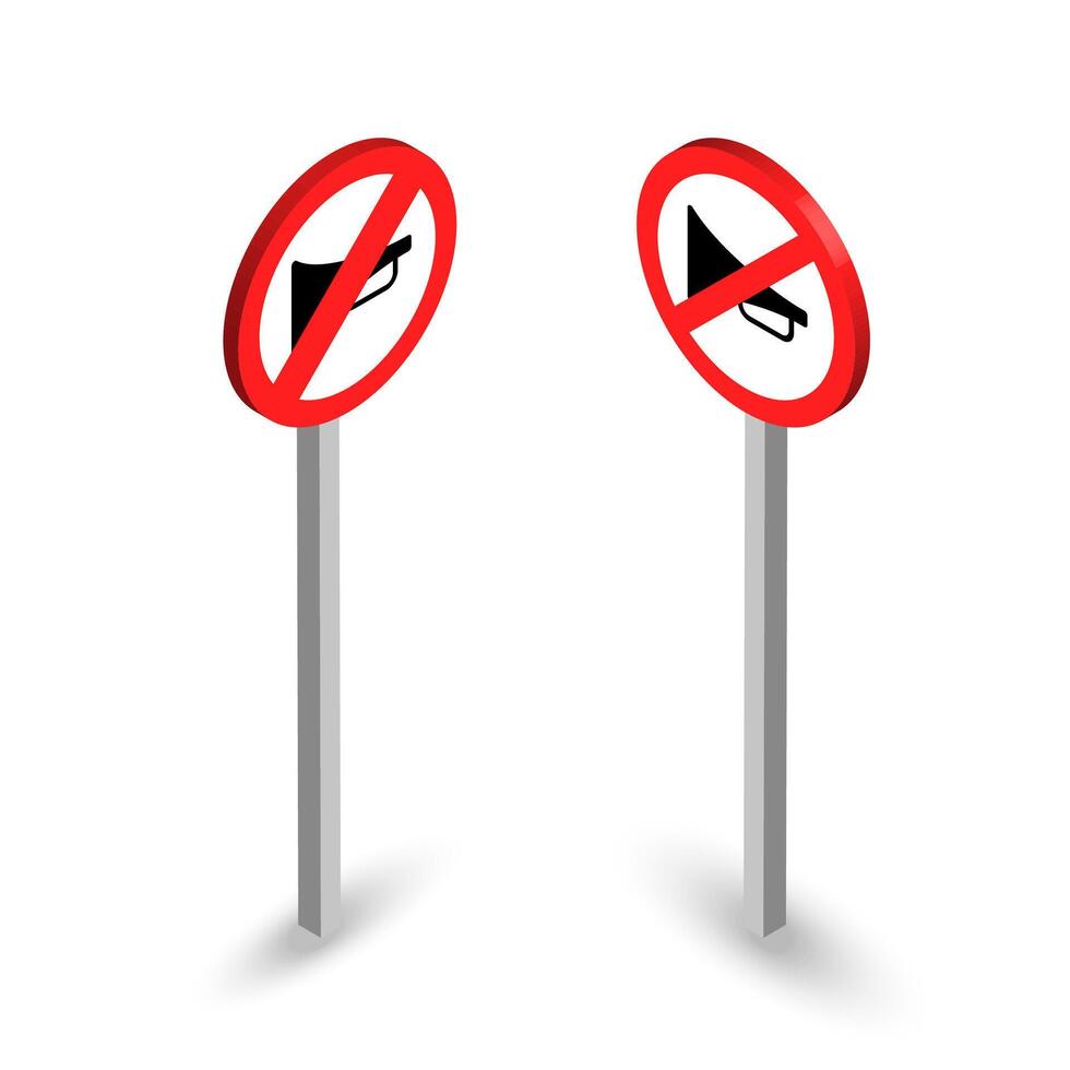 3D no honking traffic signs with red circle and crossed-out horn symbol vector