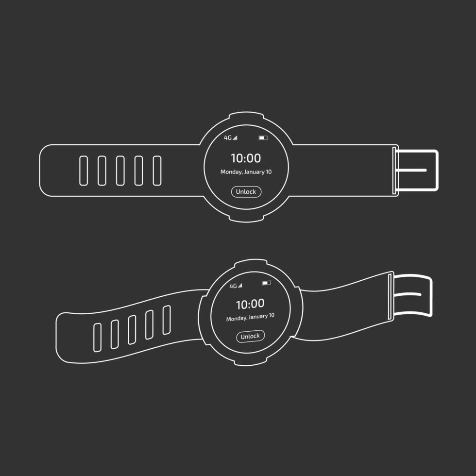 Line art smart watch design with fitness tracking interface vector