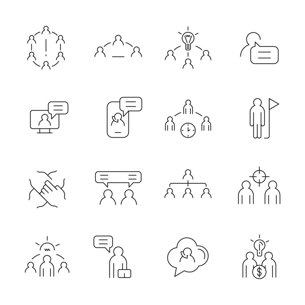 Teamwork outline icon set for presentations, website vector