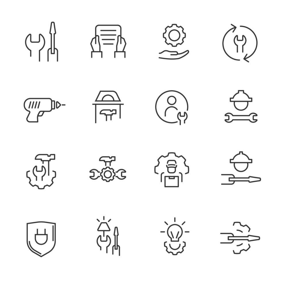 Technical support and engineering icon set in minimal line style vector