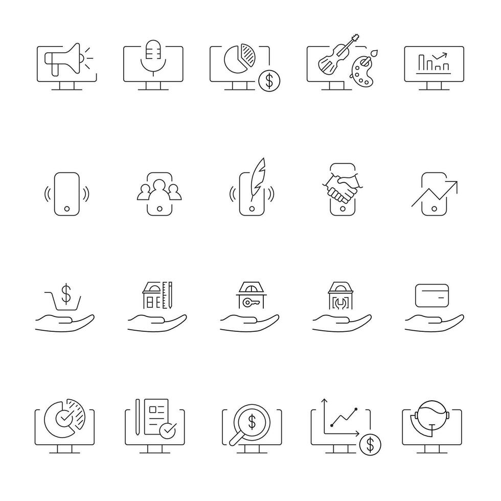 Set of marketing related outline icons vector