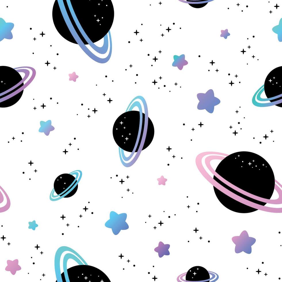 Seamless night sky stars pattern on a white background vector