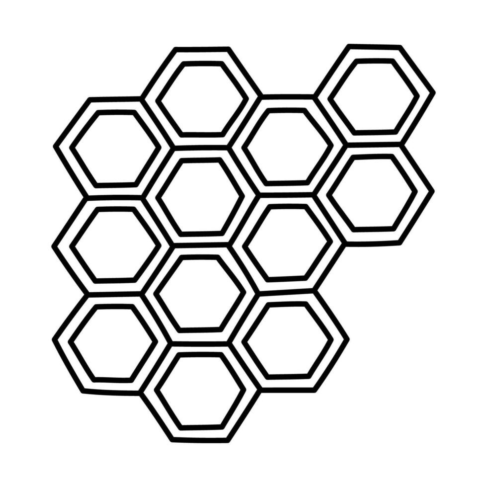 Lovely black and white honeycomb in childish style. Cute hand drawn hexagonal grid cells isolated on background. Outline doodle of beekeeping, honey bee, sweet healthful food for design, post, card. vector