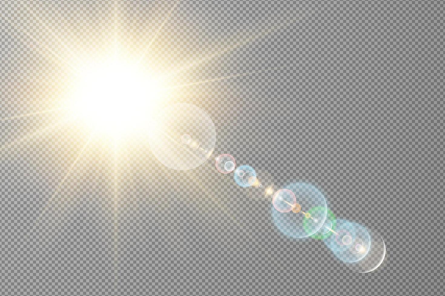 A bright light with a lens and lens flare vector