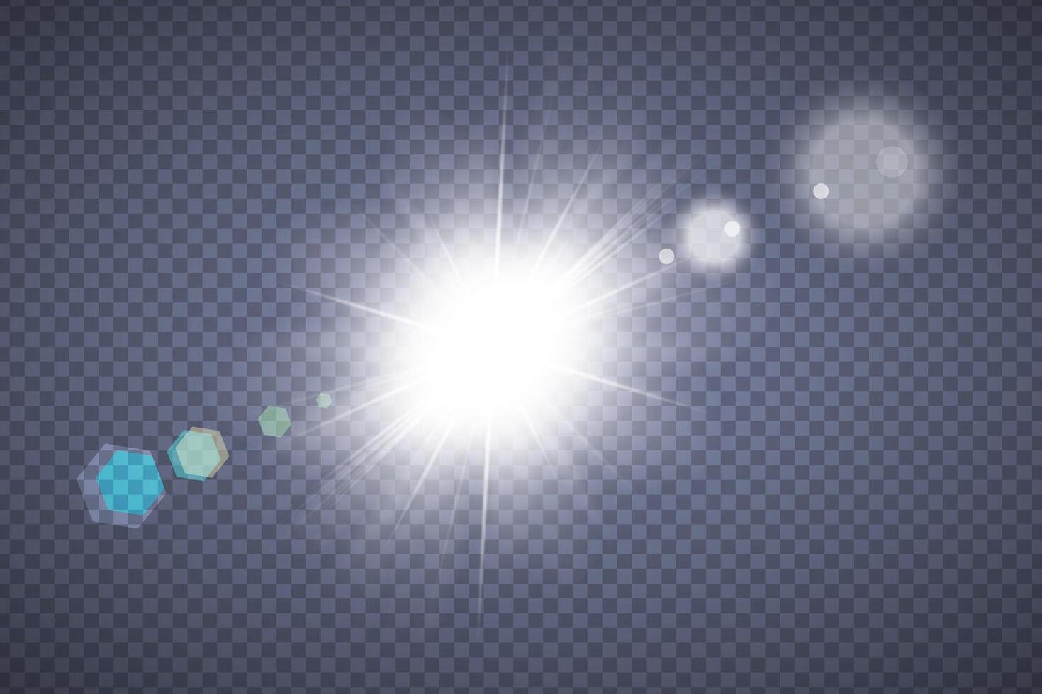 A bright light with a star and a lens vector