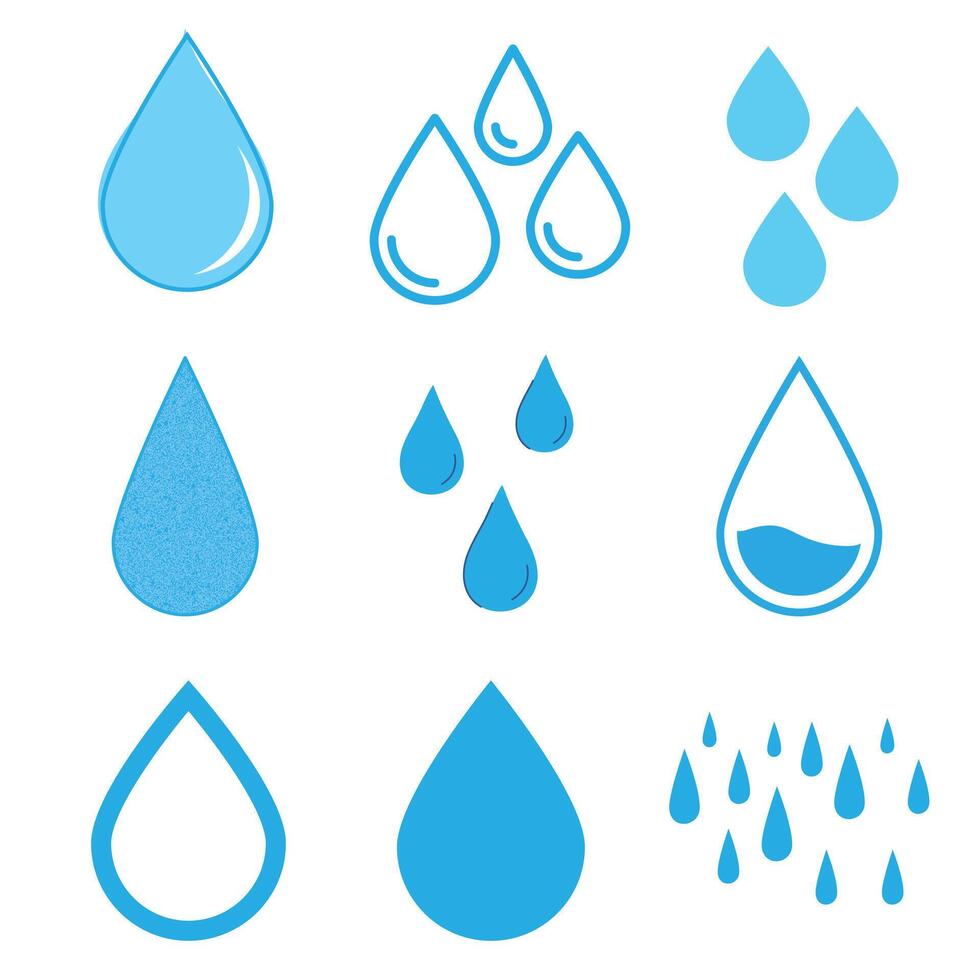 Collection of Blue Water Droplets in Various Styles vector
