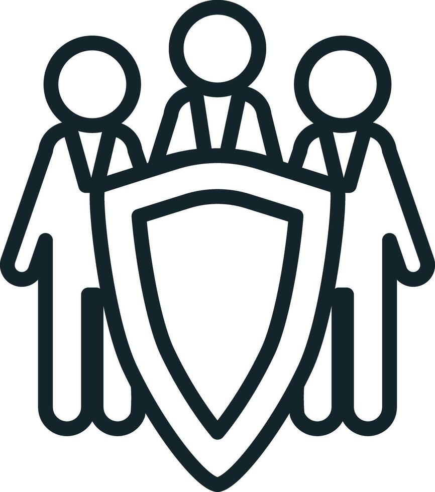 Three businessmen protecting themselves with a shield vector