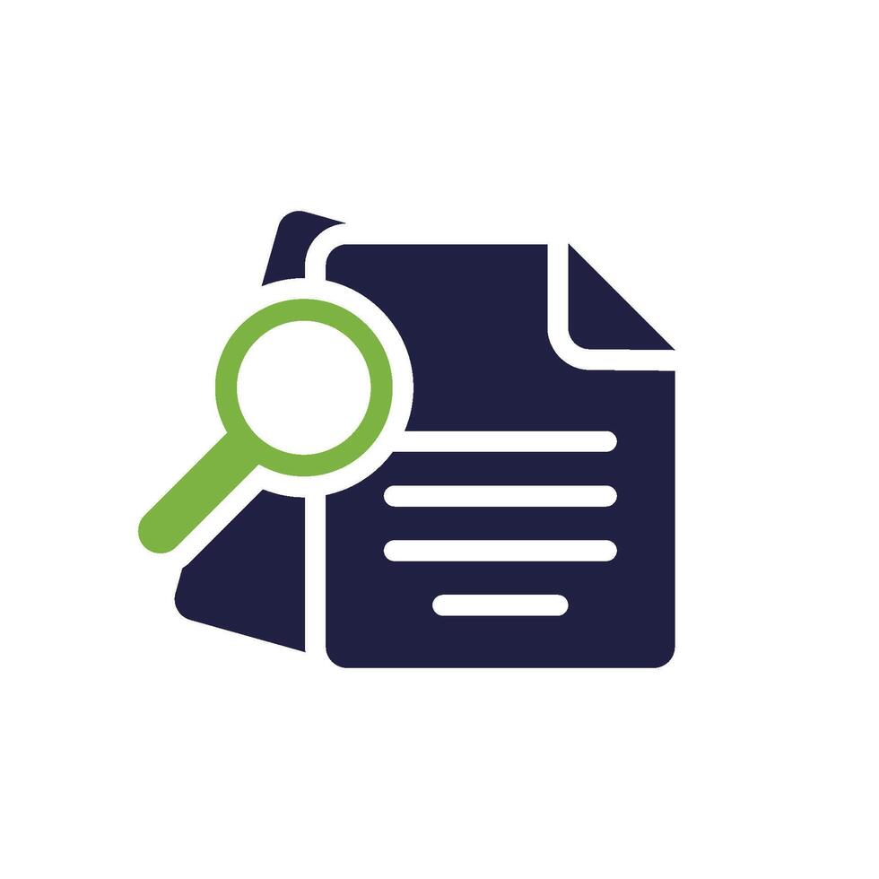The file icon with a magnifying glass symbolizes efficient search functionality, enhancing document management systems by simplifying navigation and improving overall organization vector