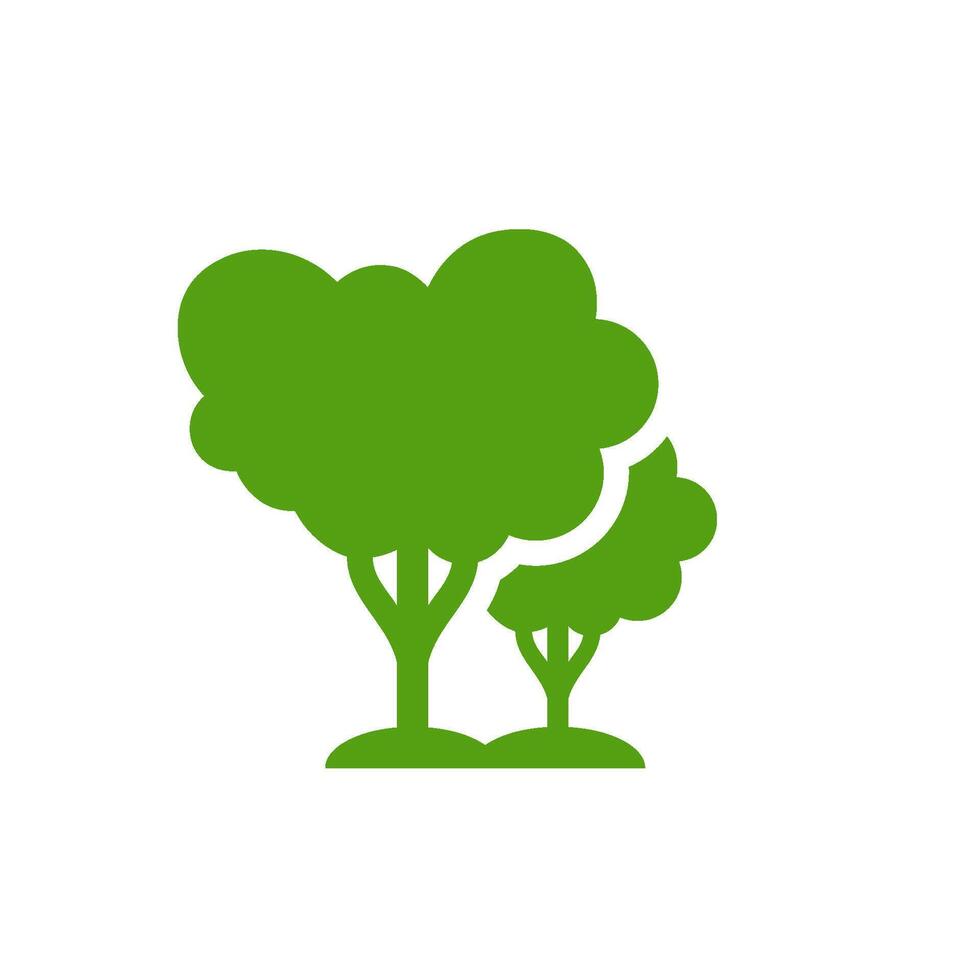 A simple yet modern icon that illustrates two vibrant green trees, serving as a powerful symbol of ecology, environmental awareness, and the essential need for nature conservation practices vector