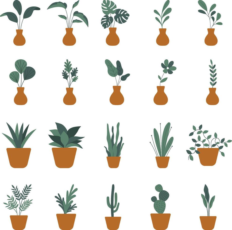 House Plants Flat Icon Set Minimalist Indoor Plant Icons for Designers vector