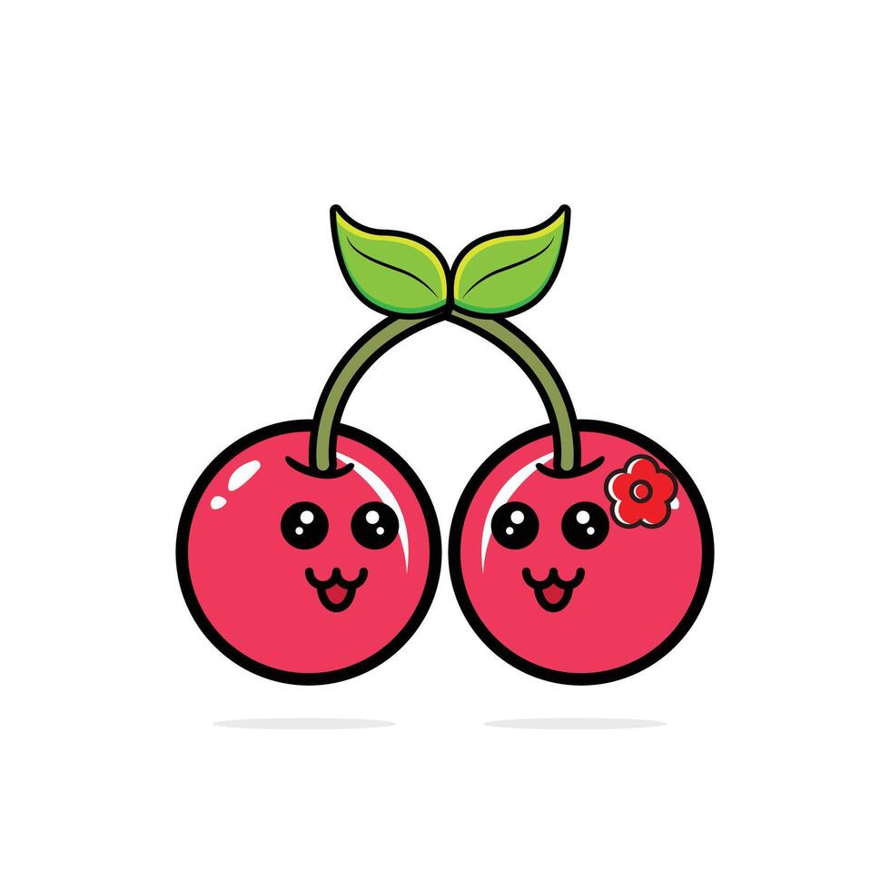 Two cherries with faces and leaves on them vector