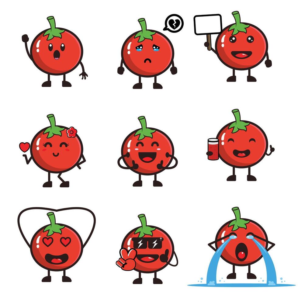 A set of tomato emoticons with different expressions vector