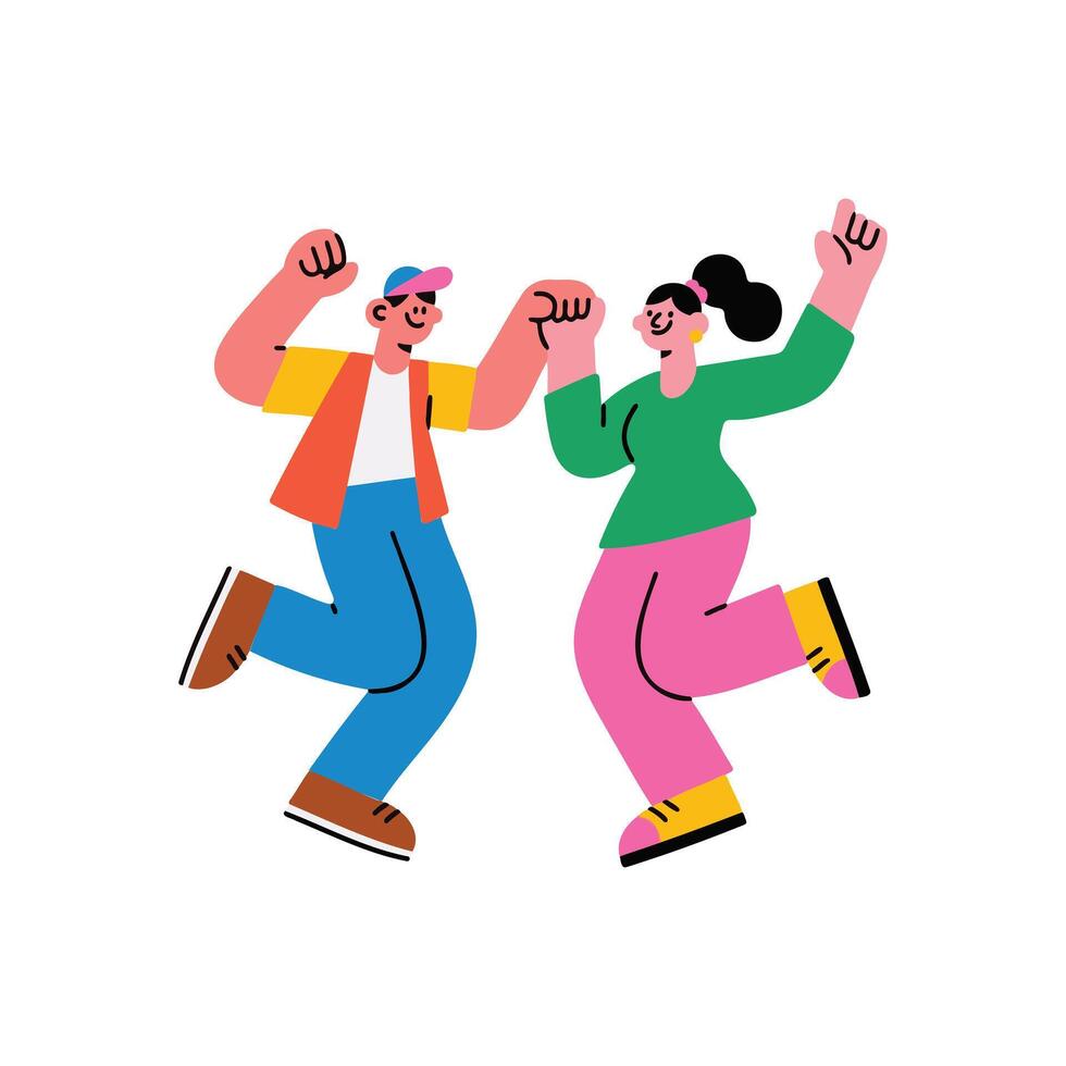Couple dancing Cartoon Clip Art Illustration, Two Young Girl Boy Free Dance Moves vector