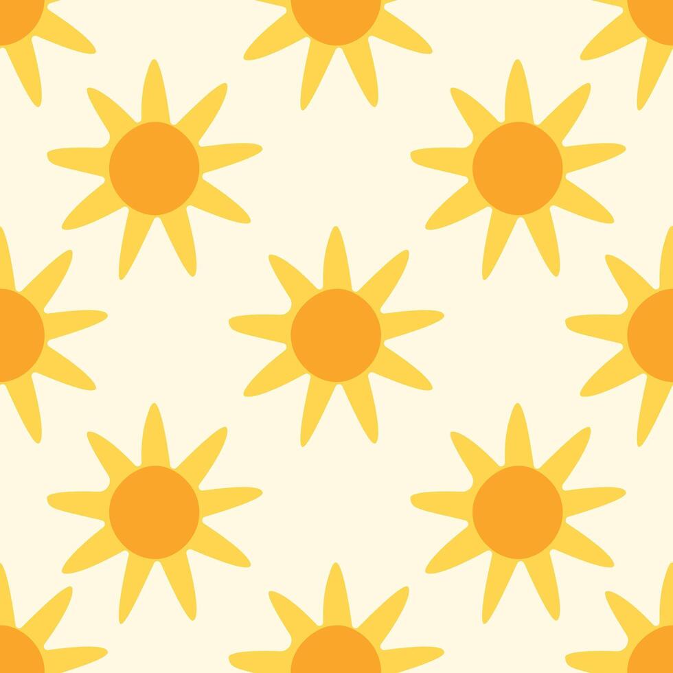 Yellow Sun Repeating Pattern Design, Summer seamless pattern vector