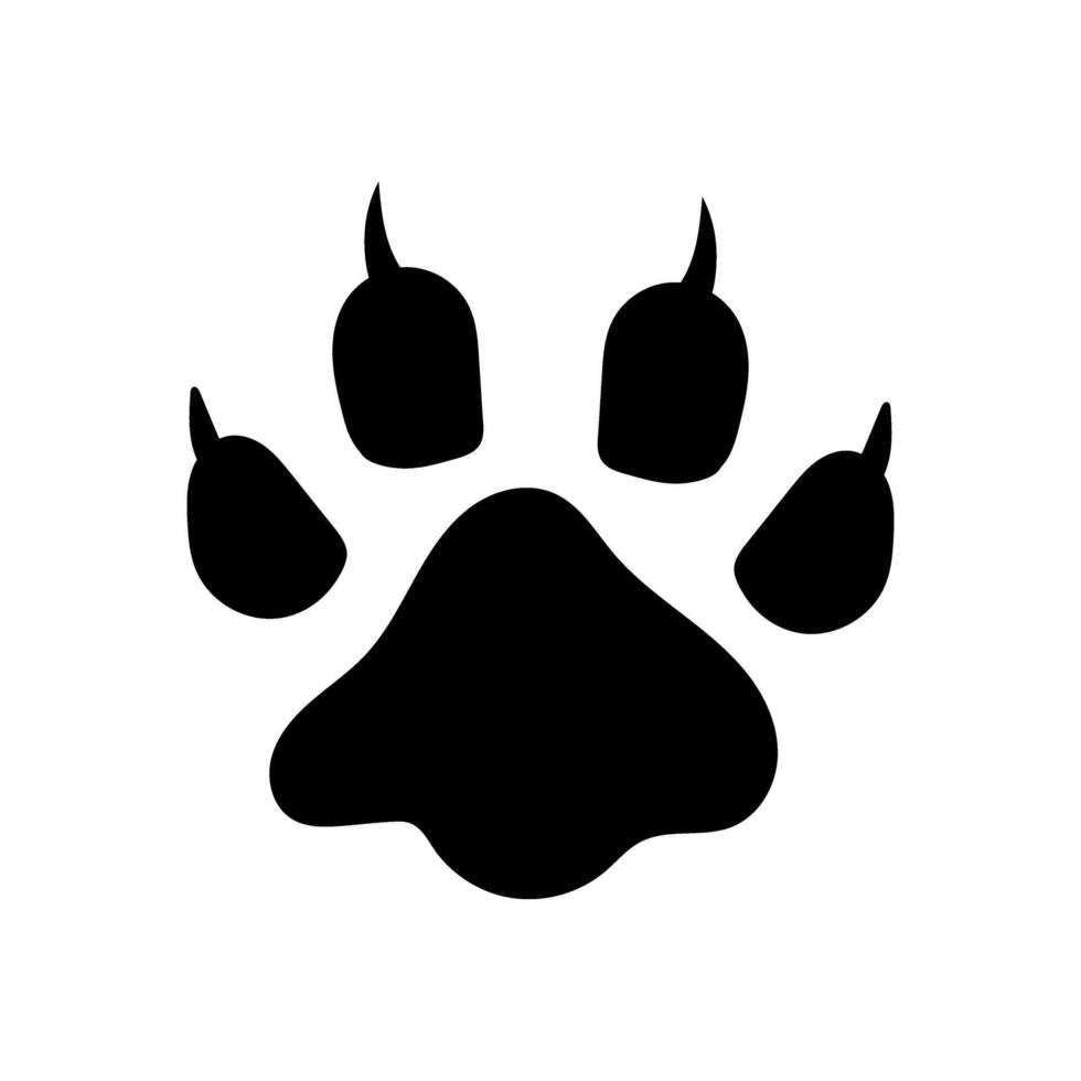black dog, wolf or lion paw print clipart. Cute pet footprint doodle. Flat animal track element. vector