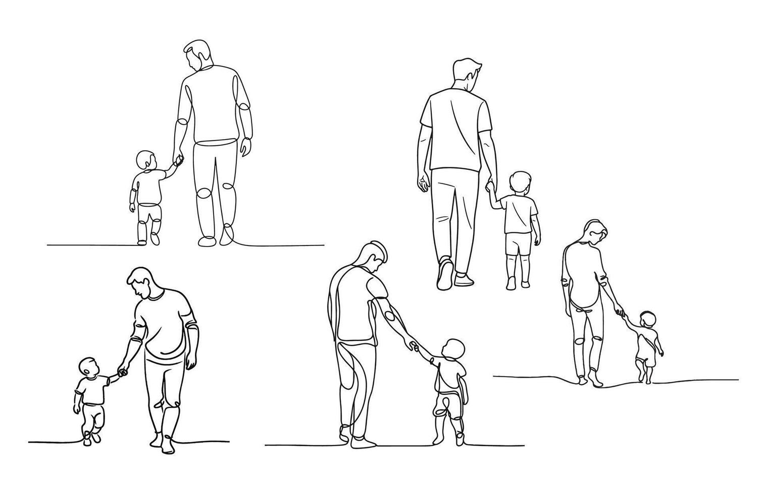 One Line Drawing of Father and Child Holding Hands Symbol of Bond and Love vector
