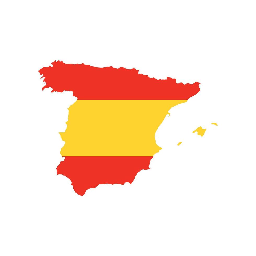 Flat Spain map with national flag. Spain map isolated on white background. Illustration map vector