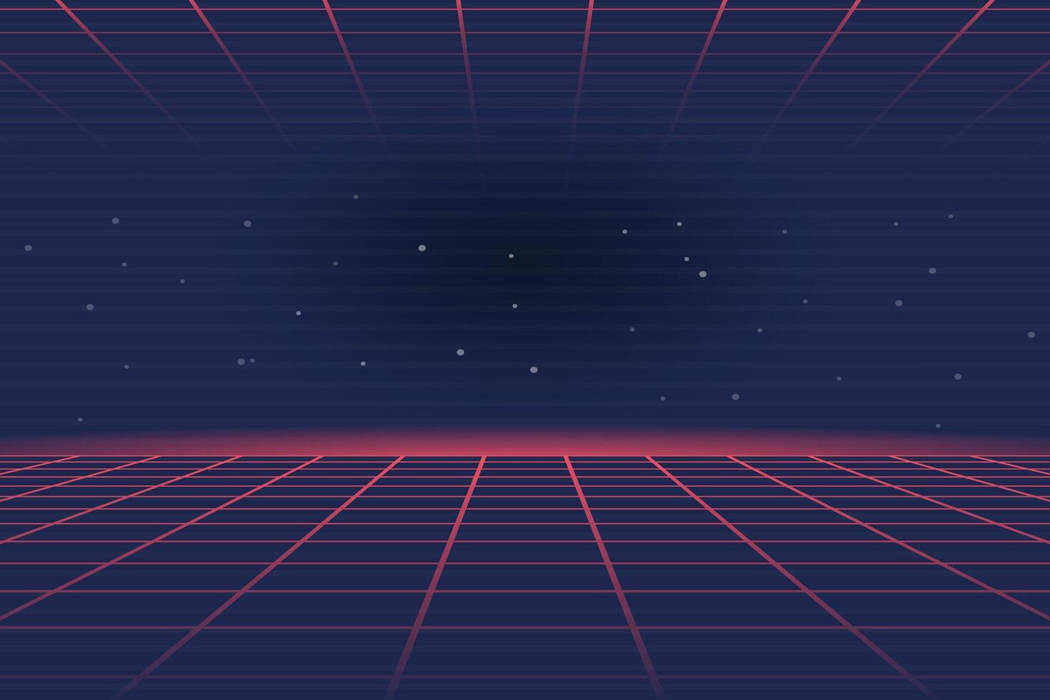 Retro futuristic synthwave vaporwave background with neon laser grid and abstract landscape. 80s style illustration for music, games, or digital art projects. vector