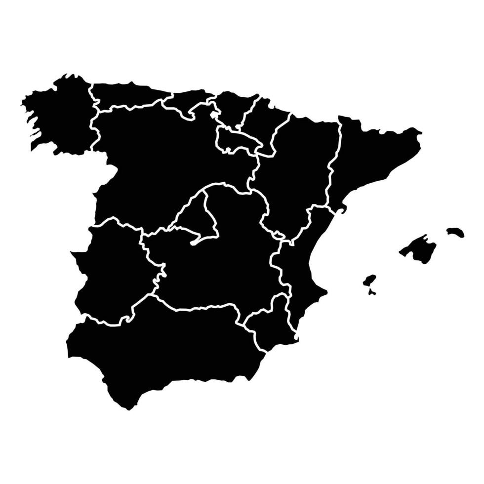 Flat Spain map with division to region. Spain map isolated on white background. Illustration with national flag. vector