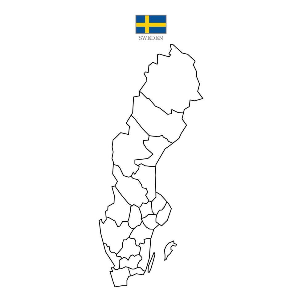 Sweden outline map with division to region. Sweden map isolated on white background. illustration map with national flag. vector
