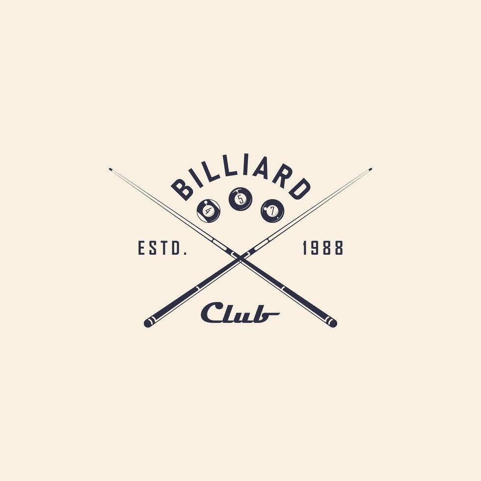 Decorative billiard illustration with hipster elements. Includes 8-ball, cue stick, and ornate banners. vector