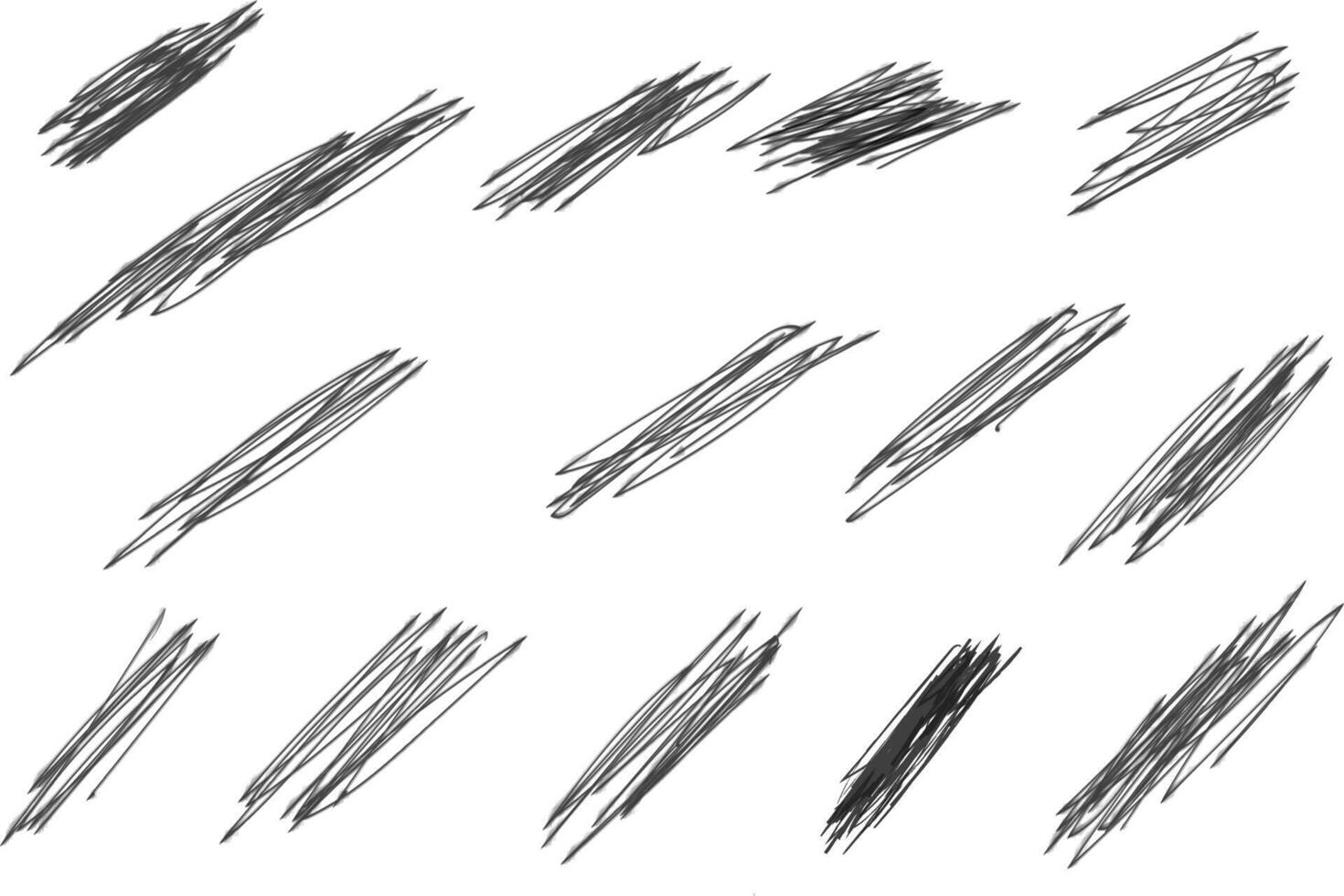 Various hand-drawn sketch strokes displayed in different lengths and styles, emphasizing artistic creativity and versatility for design projects or backgrounds vector