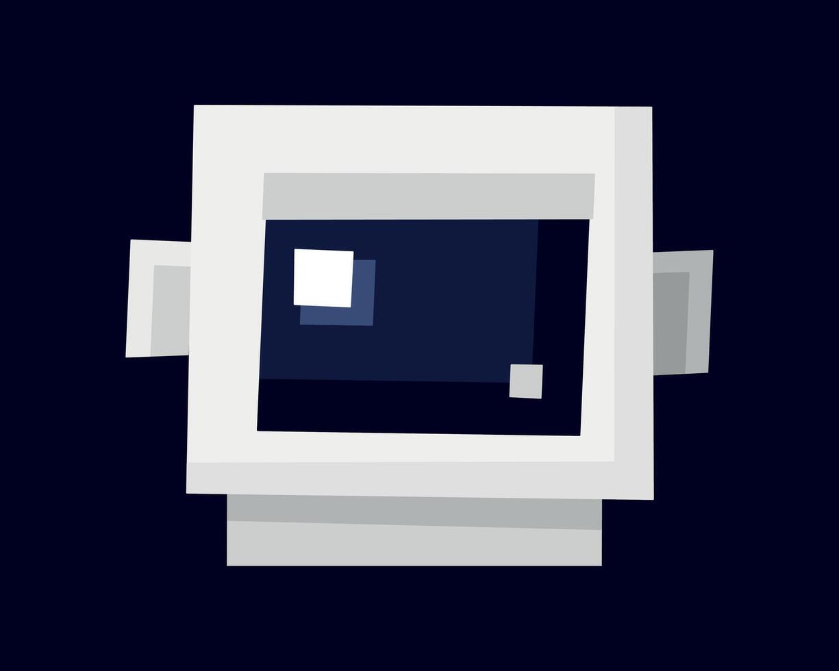 Square Astronaut Helmet cartoon . Head in Cubic white Spacesuit. Child character Spaceman. Space explorer, spaceship pilot, galactic traveler. Isolated avatar on dark background. illustration vector
