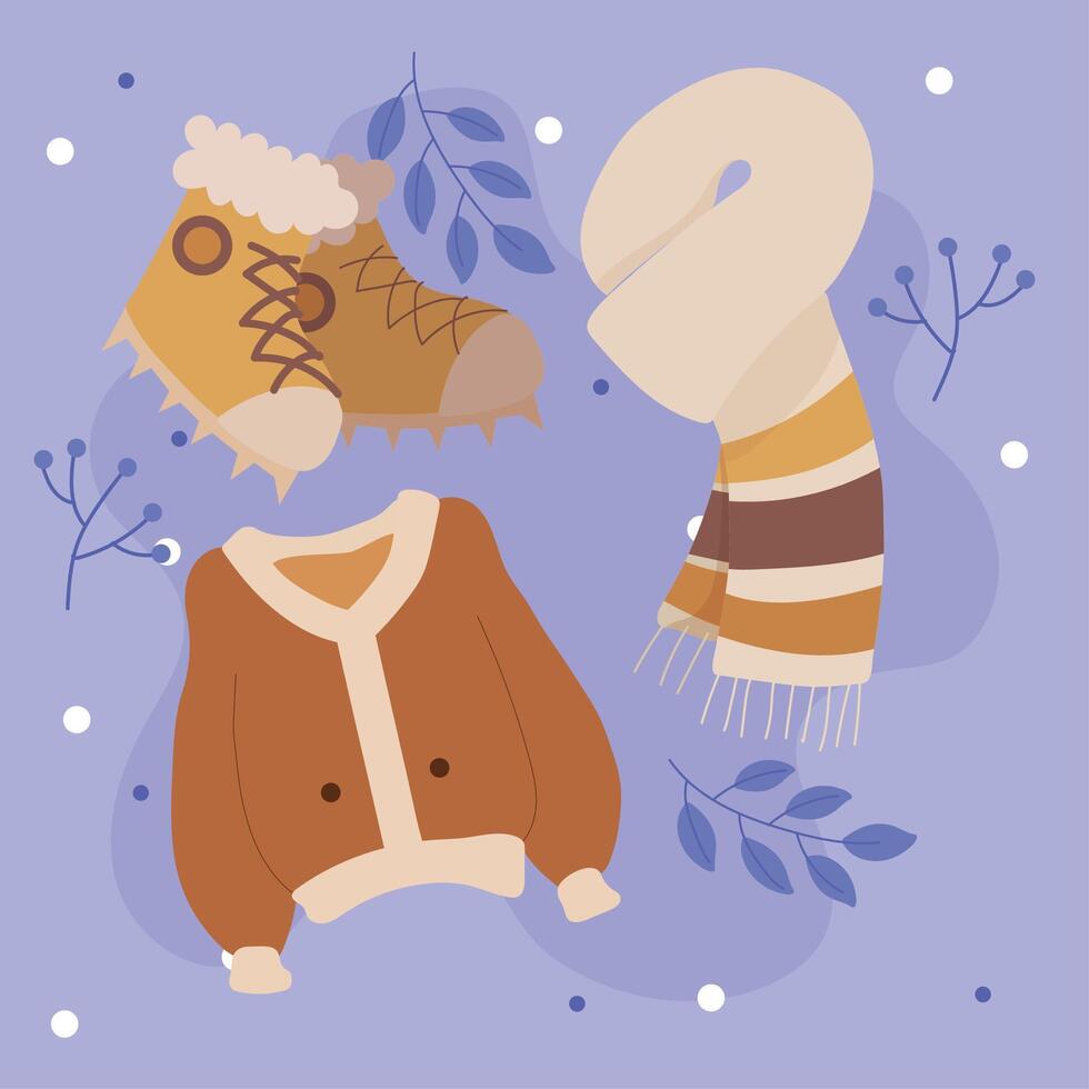 Winter boots and scarf set. vector