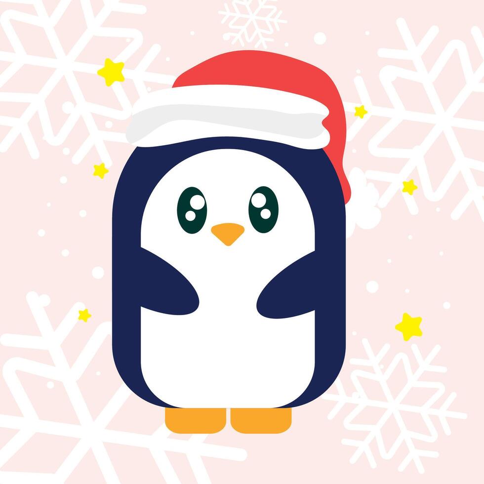 Christmas penguin with hat. vector