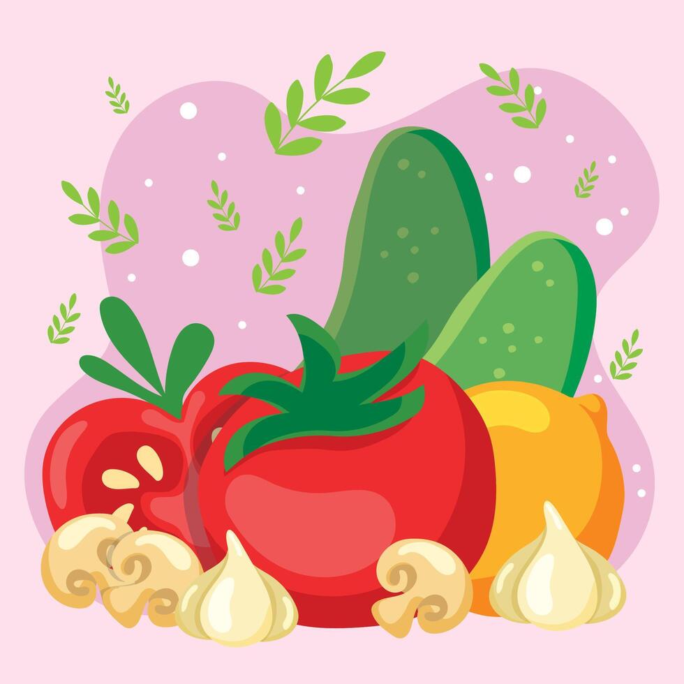 Tomato cucumber and lemon mix. vector
