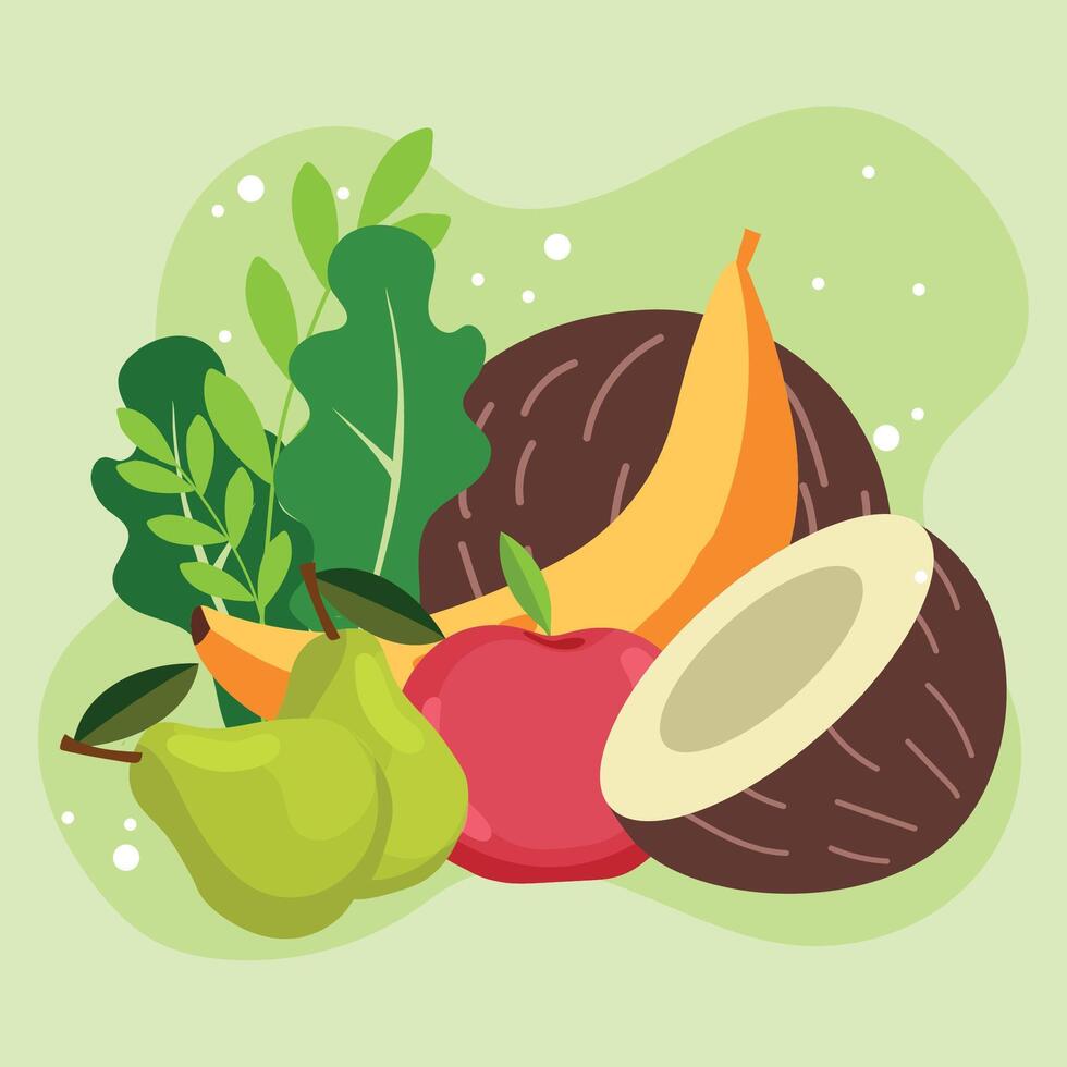Coconut banana and pears set. vector
